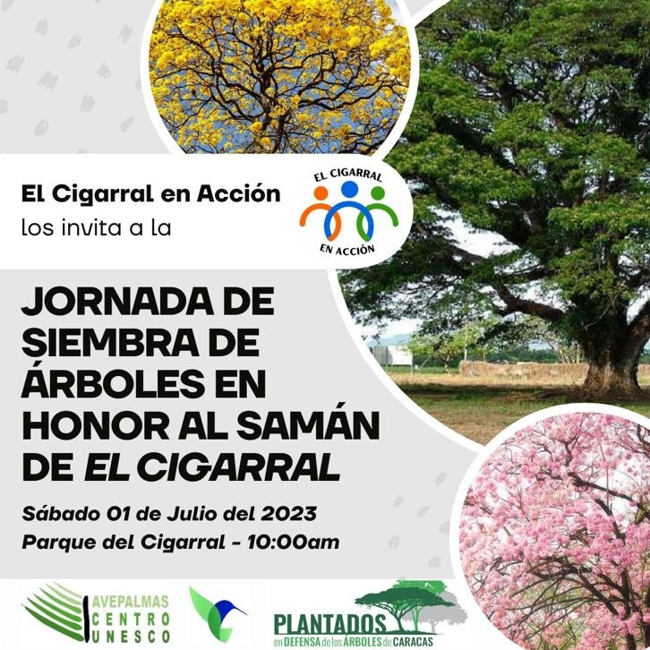 INVITACIÓN A LA JORNADA DE 
SIEMBRA DE ARBOLES EN 
HONOR AL 
SAMÁN DE EL CIGARRAL
Día: SÁBADO 01 DE JULIO DEL 
2023
Lugar: PARQUE EL CIGARRAL
Hora: 10:00 AM